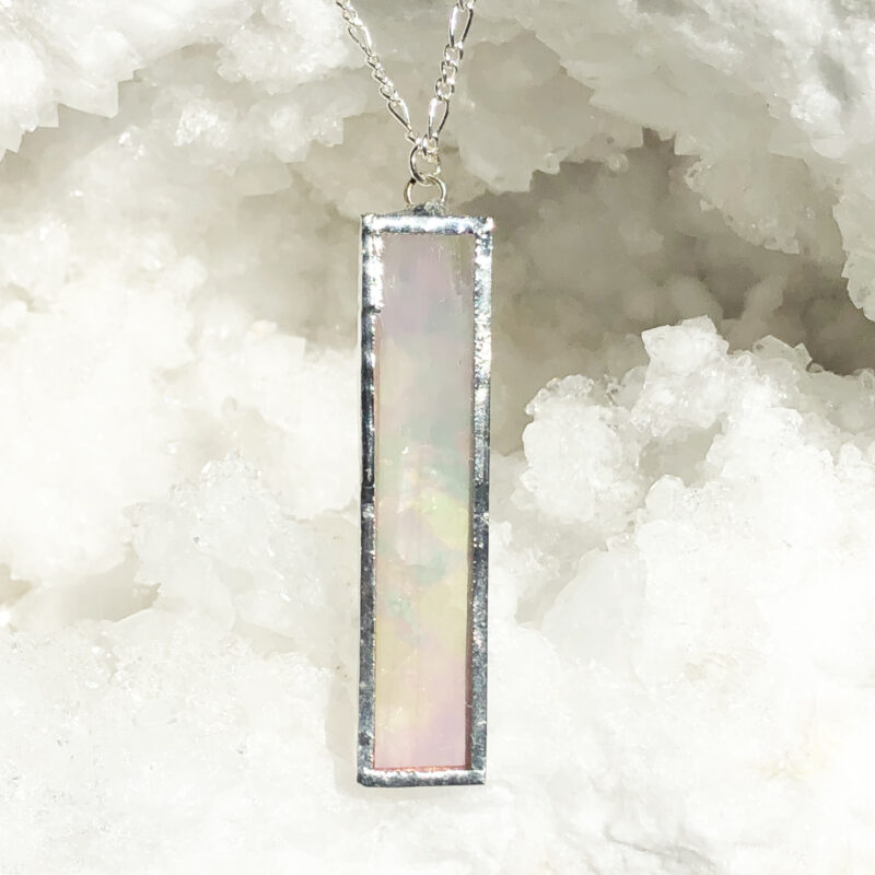 Sarah Evans Glass Art Stained Glass Iridescent Clear Vertical Bar Necklace
