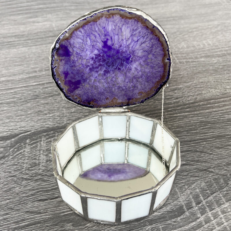 Sarah Evans Glass Art Stained Glass Amethyst Geode Slice Jewelry Box