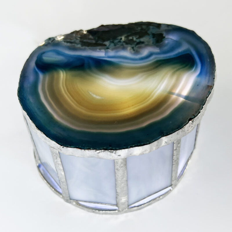 Sarah Evans Glass Art Stained Glass Teal Agate Jewelry Box