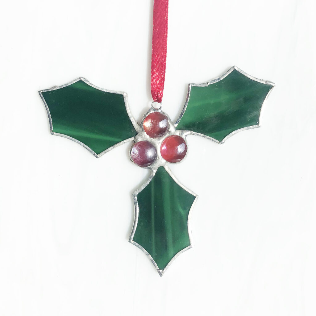 Sarah Evans Glass Art beautifully hand-crafted Stained Glass Holly. Handmade in Bath, Ontario. Shop local. Loyalist Township, Kingston & Area, Greater Napanee