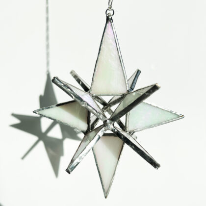 Sarah Evans Glass Art Stained Glass Iridescent White Star