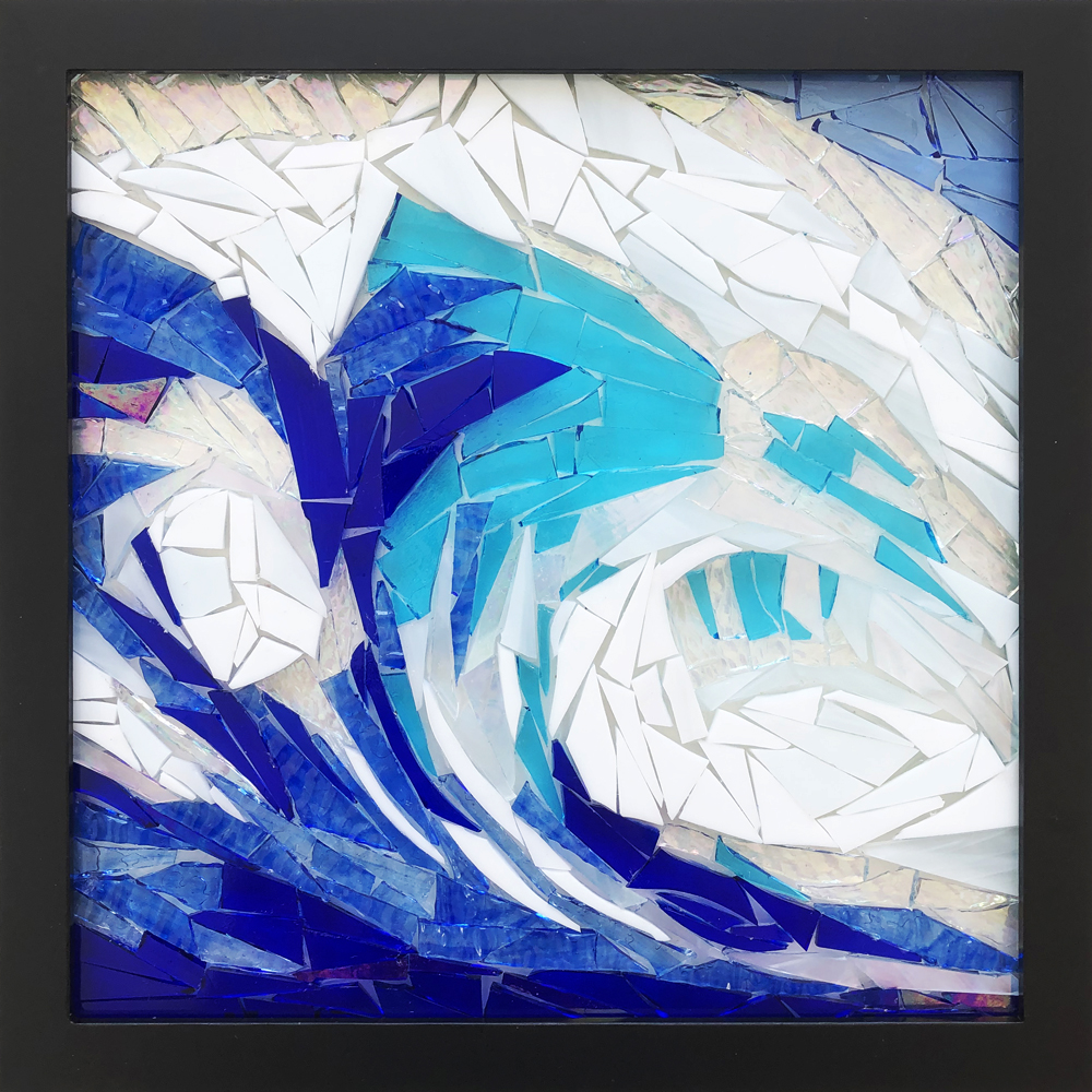 "Waves II", glass-on-glass mosaic by Sarah Evans, 12" x 12", $250.00  