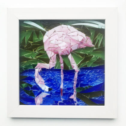 Sarah Evans Glass Art "Flamingo" Glass-on-glass mosaic