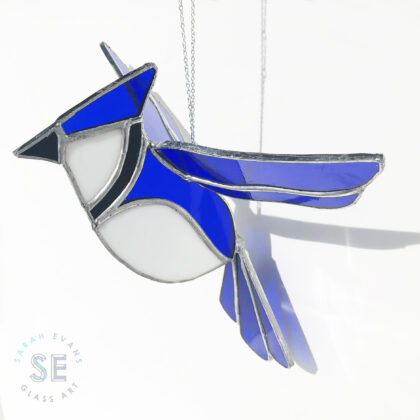 Sarah Evans Glass Art stained glass 3D blue jay