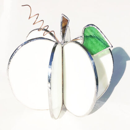 Sarah Evans Glass Art stained glass 3D white pumpkin.